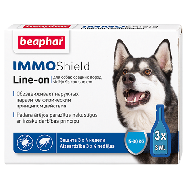 ПР0040905 Капли IMMO Shield для собак средних пород 15-30кг 3 пип. по 3мл Beaphar 