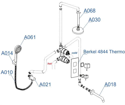 A174868 Thermo Встраиваемый комплект для ванны с верхней душевой насадкой, лейкой и изливом WasserKRAFT  - Вид №7