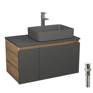 91777668 Комплект: тумба подвесная под раковину Bauedge Bau Dream Blackwood BD3145 графит 80 1 ящик дверца слева раковина BAU Hot STLM-1370256