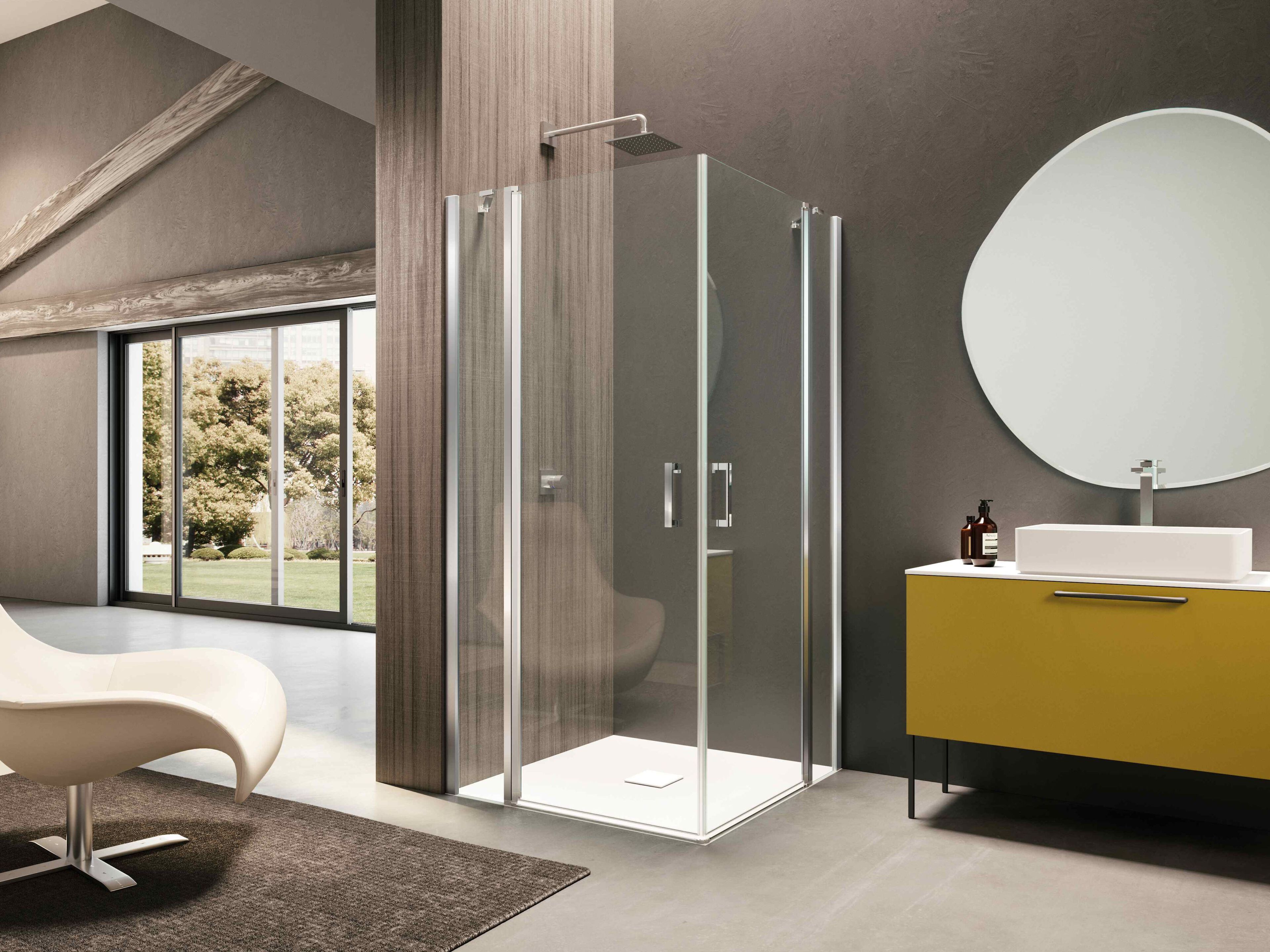 Стеклянная угловая душевая кабина с распашной дверью Provex Industrie ARCH-00024074 - Вид №1