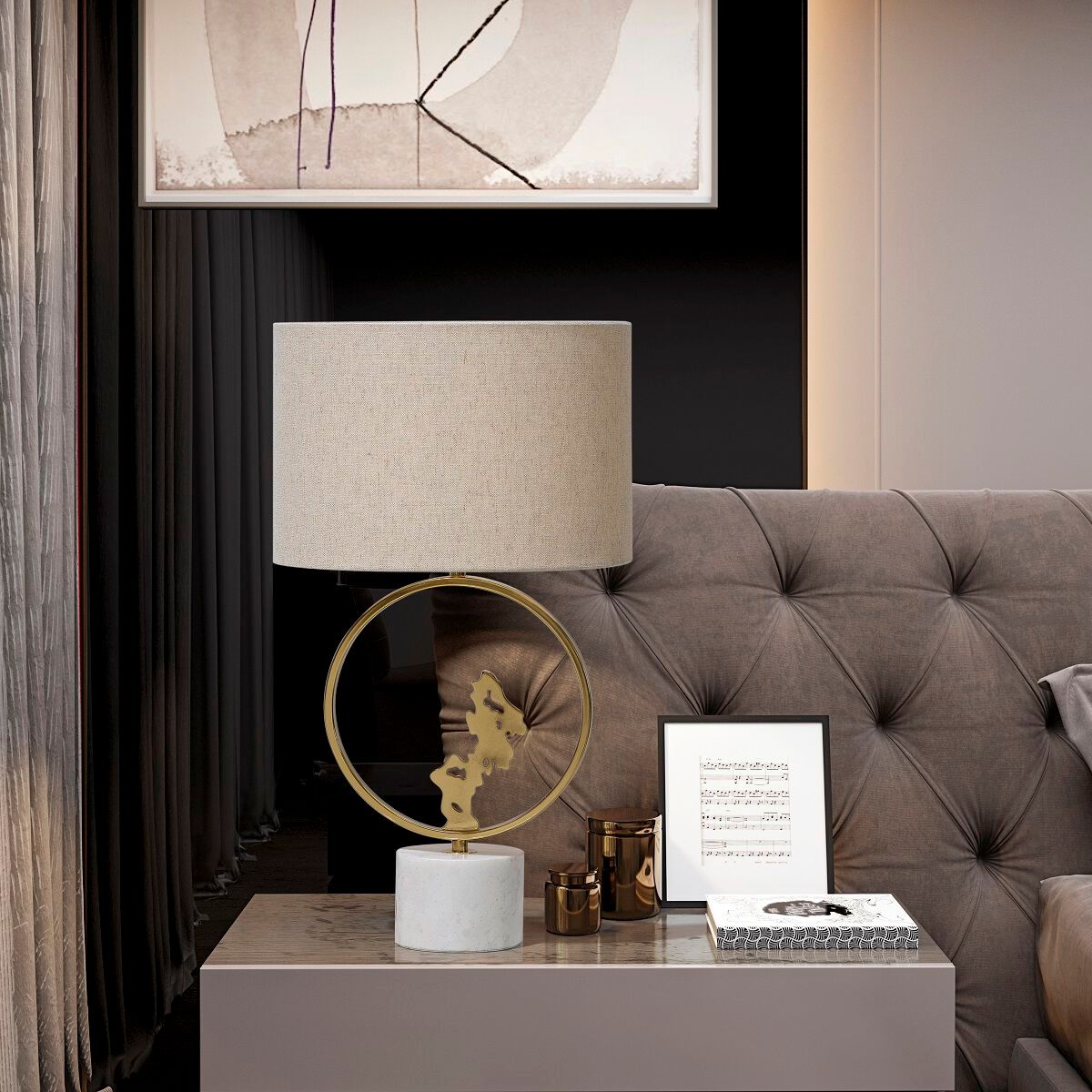 Настольная лампа из ткани и Мраморного основания K-Lighting BIRTH ARCH-00085901 - Вид №1