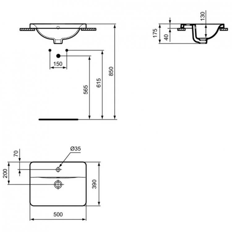 E504301 Прямоугольная раковина встраиваемая под столешницу 50х39 см Ideal Standard CONNECT - Вид №2