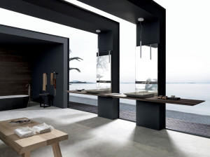 Двойной дубовый умывальник со встроенной раковиной с зеркалом