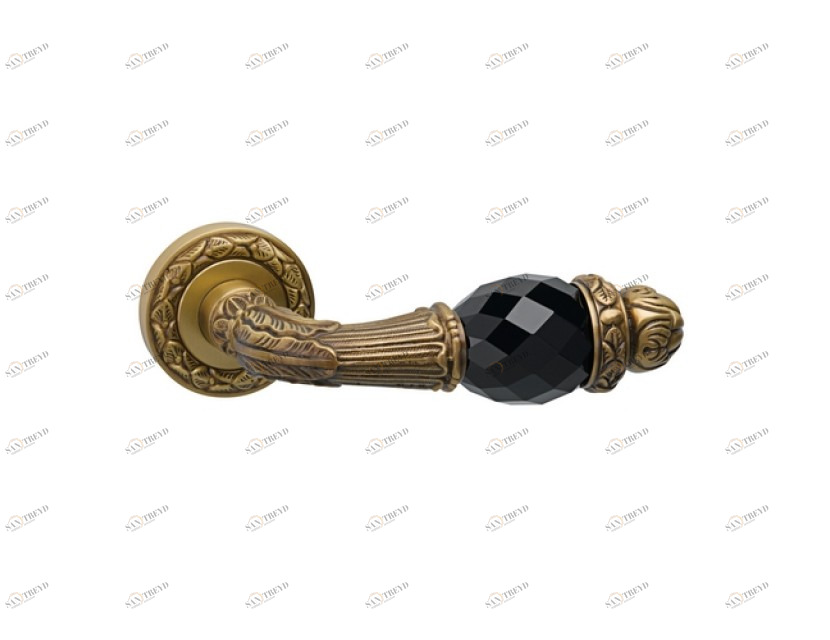 0R6541.N00.30 Набор дверных ручек на розах с черными кристаллами swarovski Античная латунь Mestre 