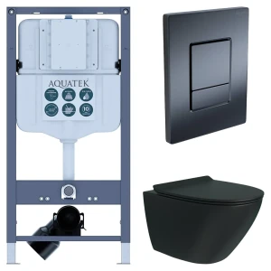 Комплект инсталляции Aquatek Pneumo N 49 с безободковым унитазом Teymi Tiko клавиша Aquatek Pnn-0000004 чёрная