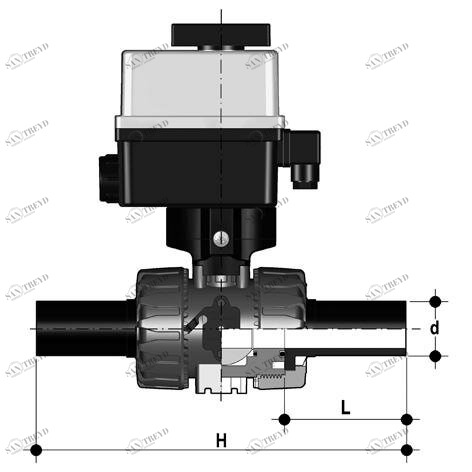 SANIT 840705210 2/2-ходовой шаровой кран VKR DualBlock®, PVC-U, д 20-63, PE-LS сопла 