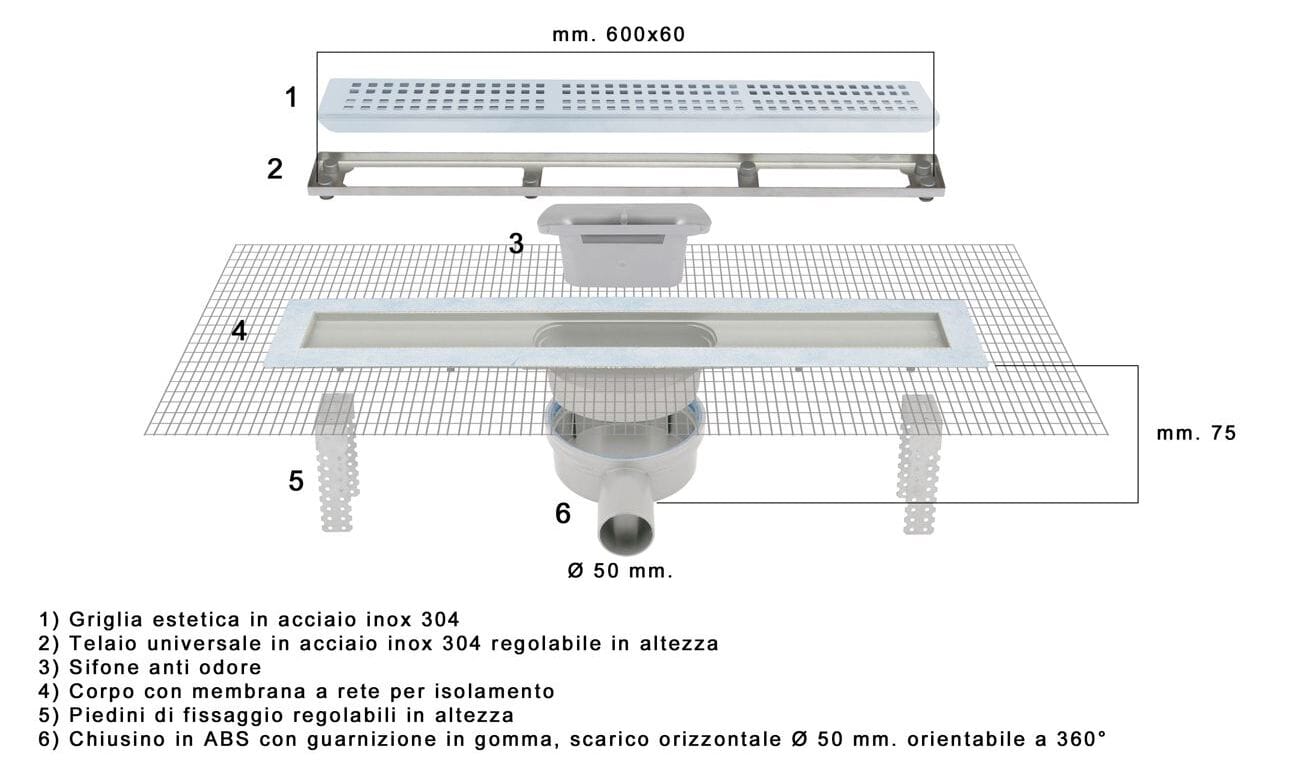 Pratiko ванная комната 2 ABS сифонный канал с решеткой из нержавеющей стали First Corporation First Plast ARCH-00042485 - Вид №2