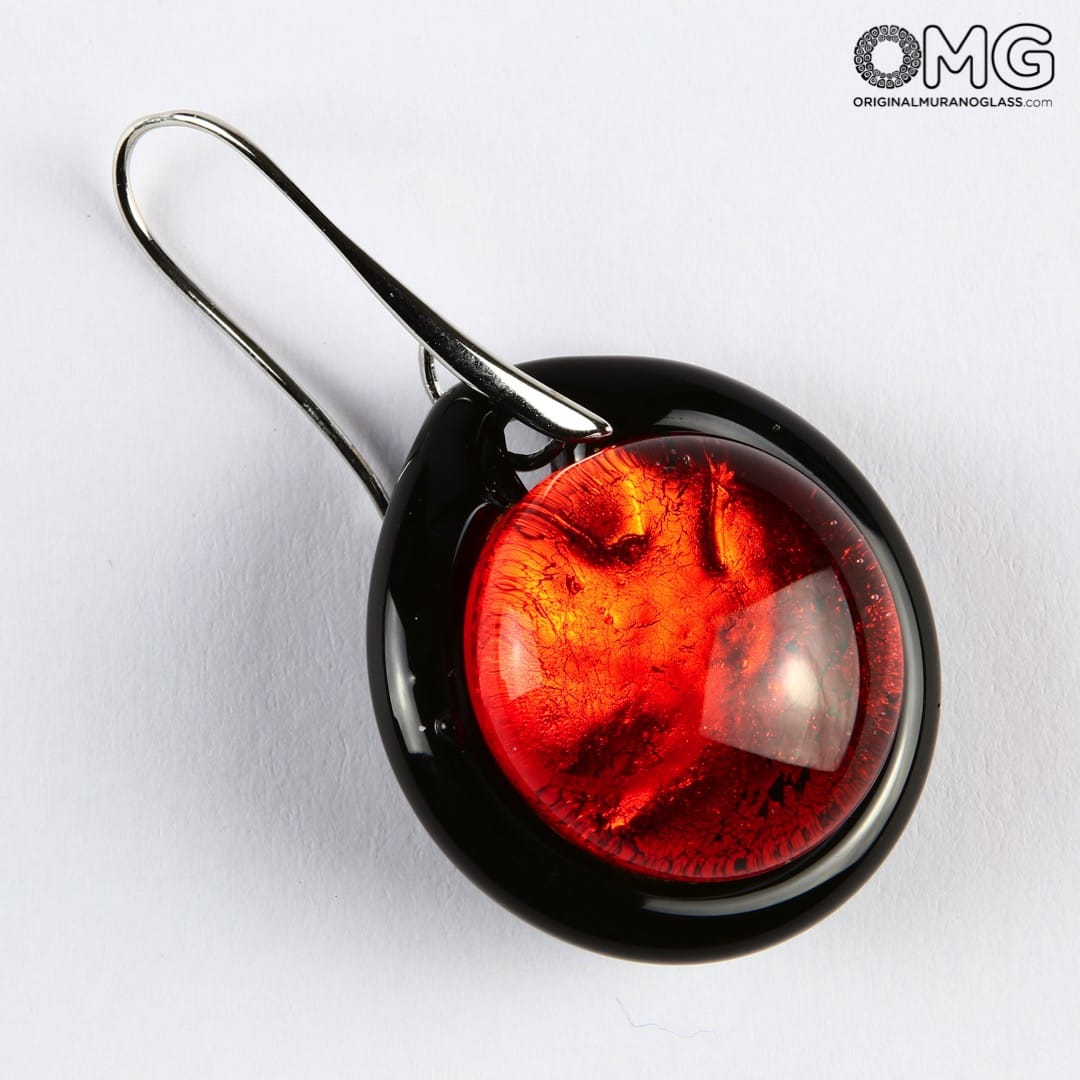 2459 ORIGINALMURANOGLASS Круглые красные серьги из стекла соммерсо - муранское стекло - Original Murano Glass OMG 2 см  - Вид №1