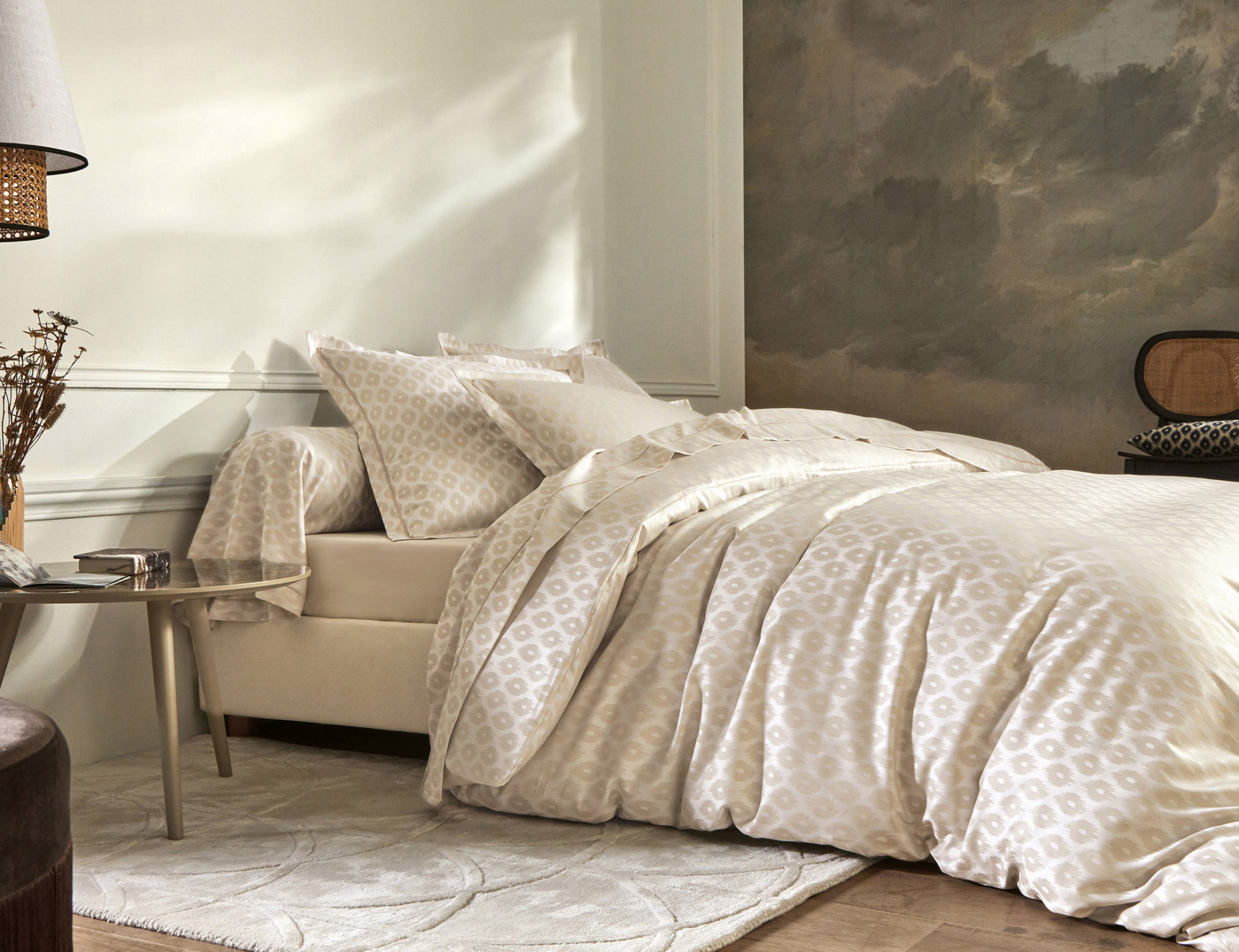 FELINE_CH_200 КПБ 200/220 прост 280/320 2 нав 50/75 сатин жаккард 280TC (в подарочной коробке) Blanc des Vosges Santreyd 