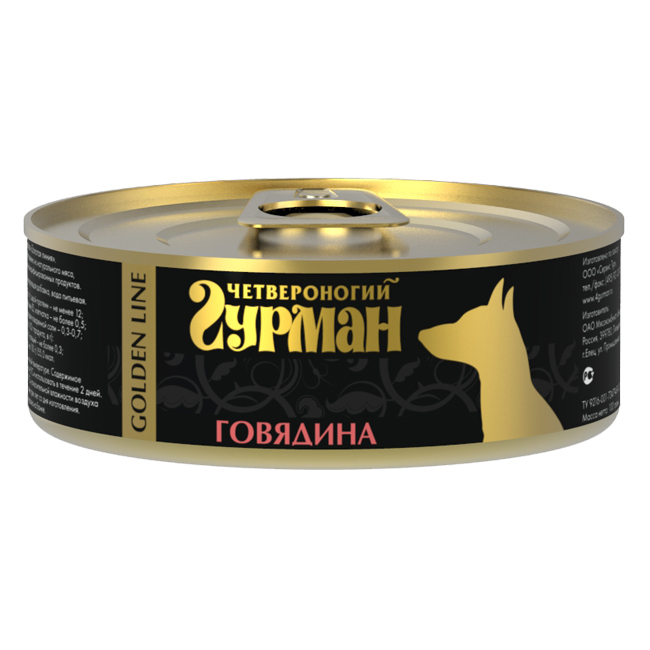 ПР0018344 Корм для собак Говядина натуральная в желе (золотая серия) конс. 100г ЧЕТВЕРОНОГИЙ ГУРМАН 
