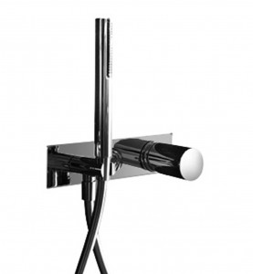 3084B+3084A  Встраиваемый смеситель для душаручка переключатель на 2 потока с кнопкой ручная лейка SUN шланговое подсоединение с держателем для ручной лейки гибкий шланг 150 см ПВХ впуски 3/4'' N.B. ручная лейка FIT, нержавеющая сталь Fantini Rubinetti MI