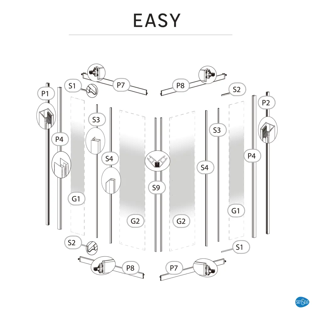 Комплект стекол для душевой ширмы Sensea Easy 80x80 см стекло с шелкографией, цвет профиля на выбор 88103663 STLM-2051898 - Вид №26