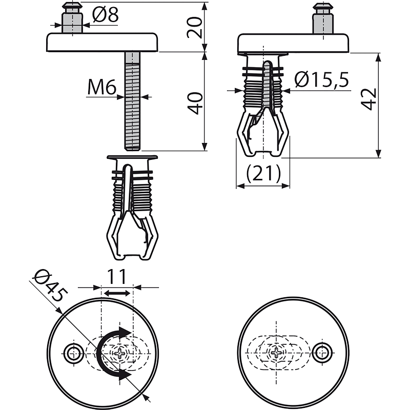 Петли с верхним монтажом, пластиковая крышка ALCAPLAST P105B - Вид №1