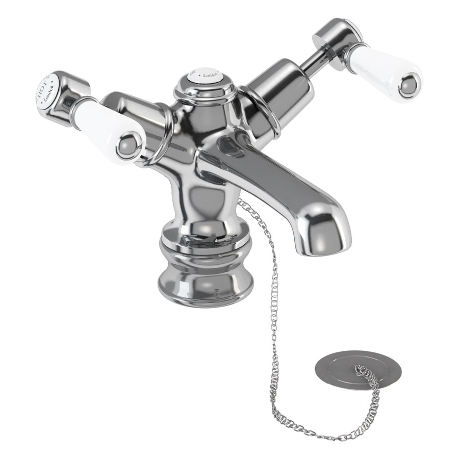 Burlington Смеситель для раковины Kensington Regent со сливом Plug & Chain Четверть оборота с черным акцентом KER5 BLA  - Вид №2