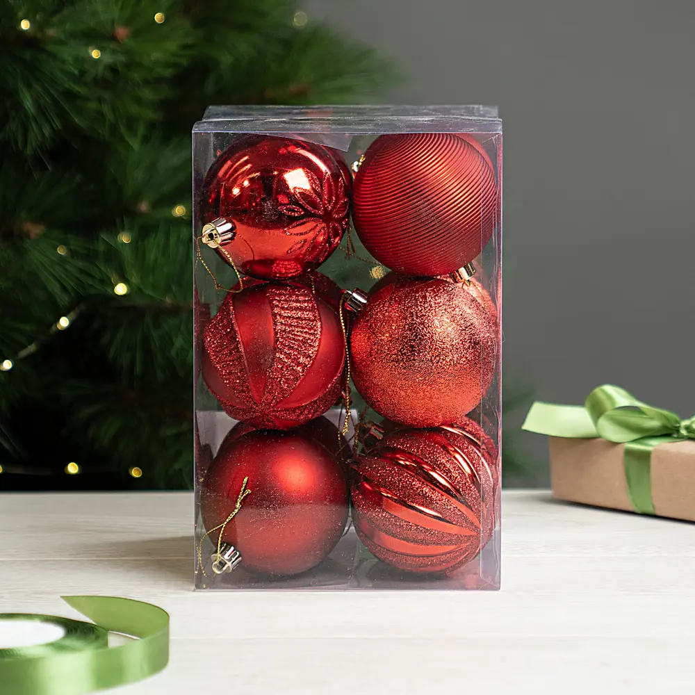 Набор елочных шаров KREAFORTA красные с блестками 12 шт. диаметр 8 см 89420561 STLM-1584367