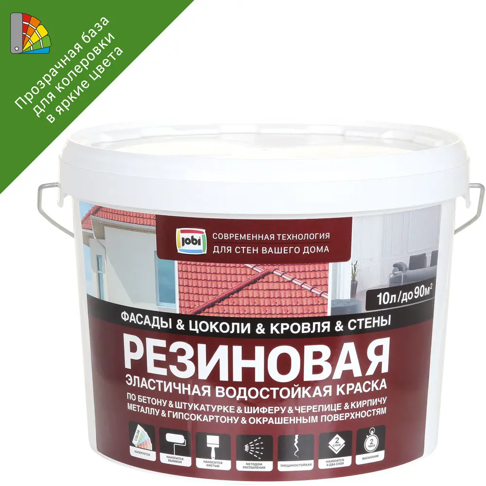 Jobi Резиновая краска для фасадов и интерьеров, трещиностойкая, база C 10 л 89349425 STLM-0854850