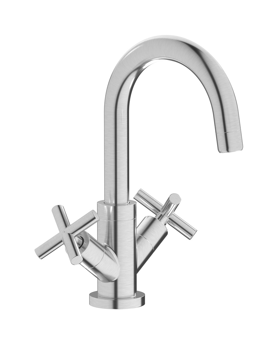 Смеситель для раковины на 1 отверстие с 2 ручками в комплекте с донным клапаном. WE ARE IB yp300np Brushed Nickel WOW