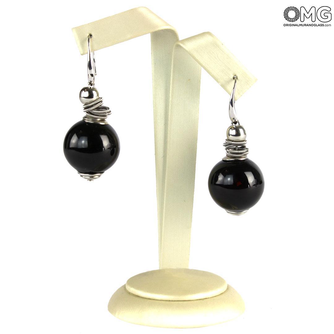 4660 ORIGINALMURANOGLASS Серьги Люмина - Чёрные - муранское стекло OMG 1 см  - Вид №1