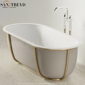 Ванна свободностоящая CUNA на бронзовом металлическом каркасе серая