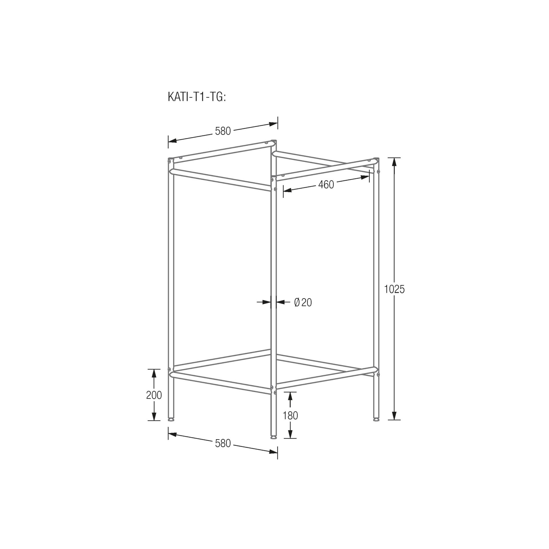 KATI-T1-TG Стол Karlsruher - барный стол t1 Каркас стола с регулируемой перекладиной, 58 x 58 x 102,5 см, изготовлен из нержавеющей стали, матовой и шлифованной. PHOS 