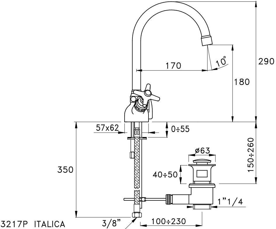 RUBINETTERIE STELLA Смеситель для раковины на одно отверстие Italica It00005 - Вид №1