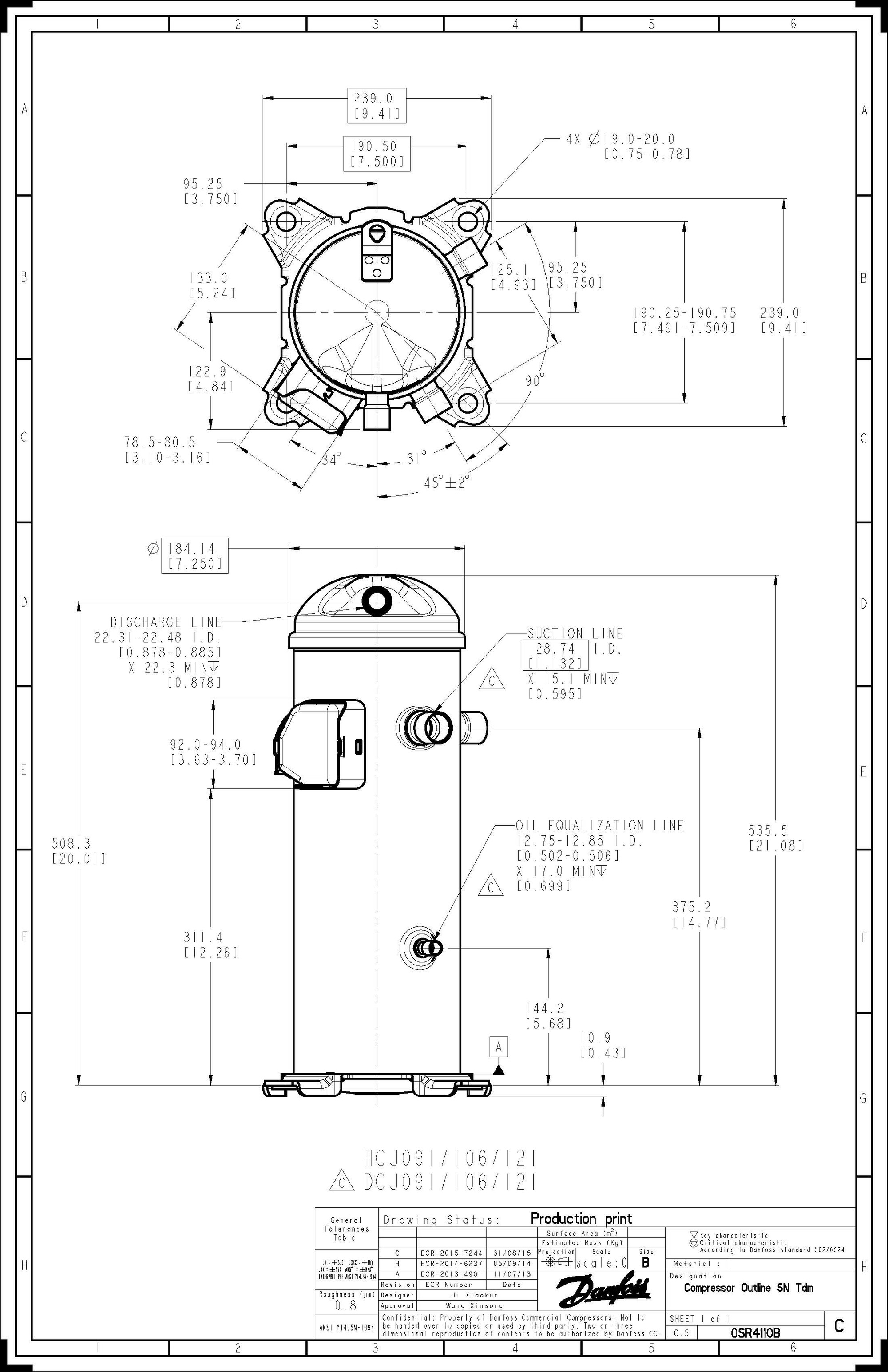 Danfoss DCJ — Герметичные спиральные компрессоры, R401A DCJ106T4LC8 Компрессор спиральный 121L5035  - Вид №3