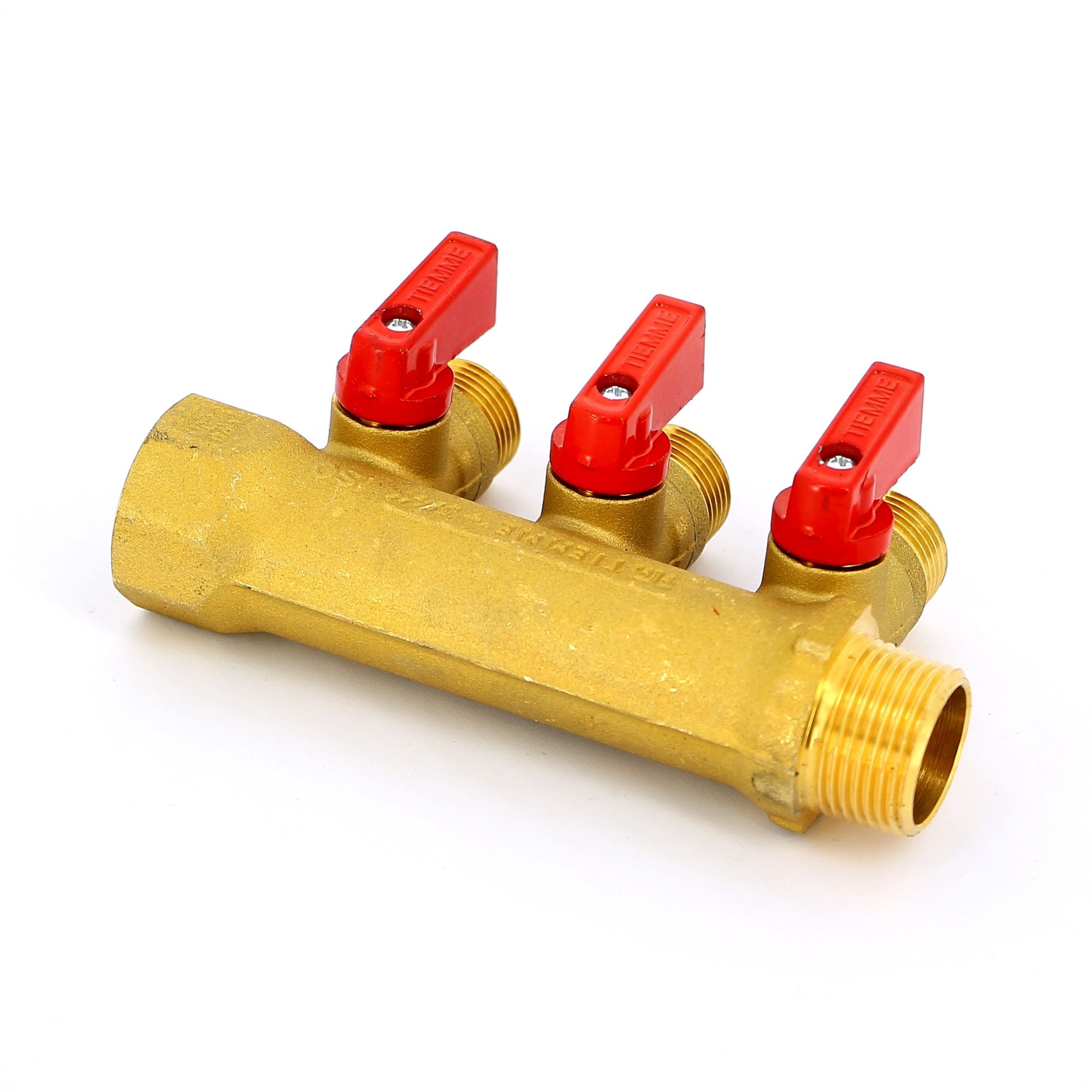 Коллектор НВ 3/4" с кранами TIEMME 3 выхода 1/2"Н 36мм (цвет пластиковых ручек по выбору) 1820001 - Вид №3