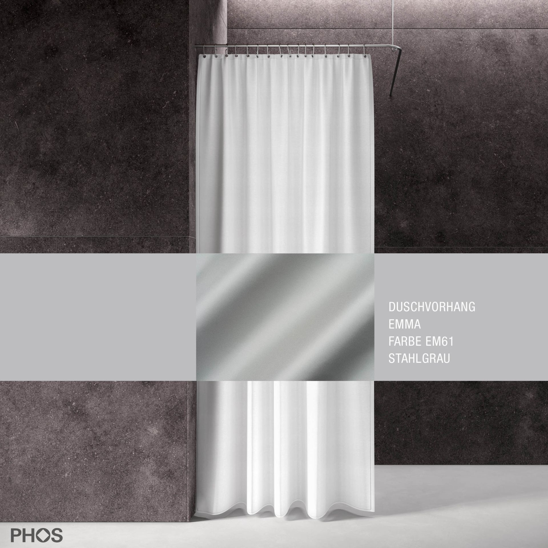 DV-EMMA200-180-EM61 Занавеска для душа emma стальной серый, длина 200 см, ширина 180 см. PHOS 