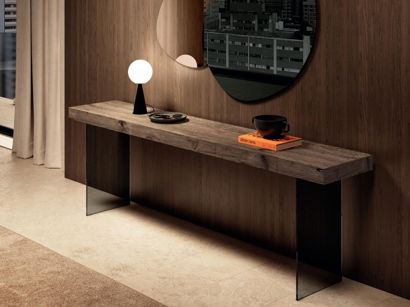 Прямоугольная консоль из дерева и стекла с ящиками Lago Air ARCH-00081063