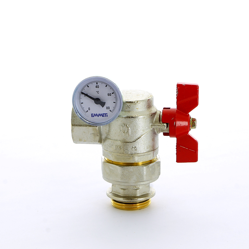 Краны шаровые с разъемным соединением НВ угловые с термометром Progress бабочка EMMETI 1", 2шт 01306264