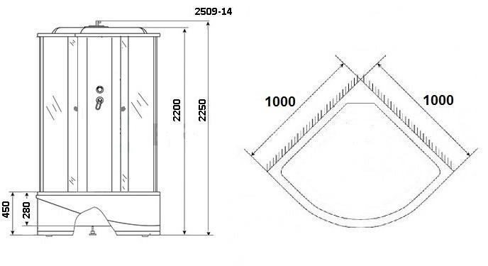 Душевая кабина NG- 2509-14 (1000х1000х2150) высокий поддон(45см) стекло ТОНИРОВАННОЕ Niagara Classic 25091434 - Вид №1