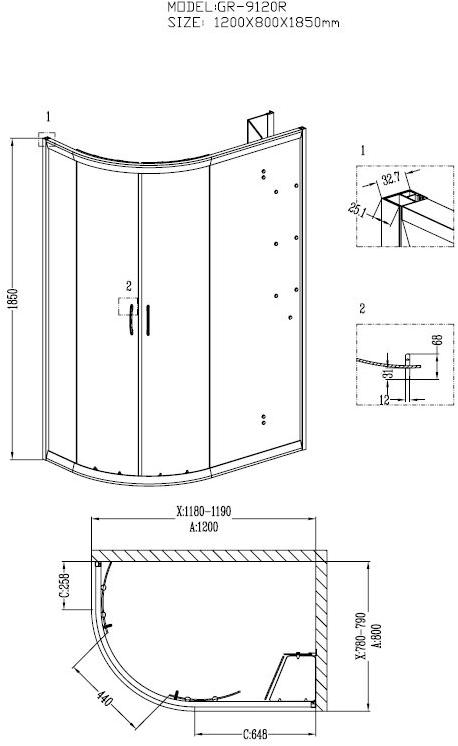 Душевое ограждение GROSSMAN GR-9120R Classic 120*80*185 с ПОДДОНОМ двери раздвижные - Вид №1