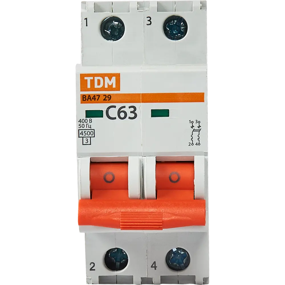 Автоматический выключатель TDM Electric ВА47-29 2P 63А для защиты электросети 84399497 STLM-0049270 - Вид №1
