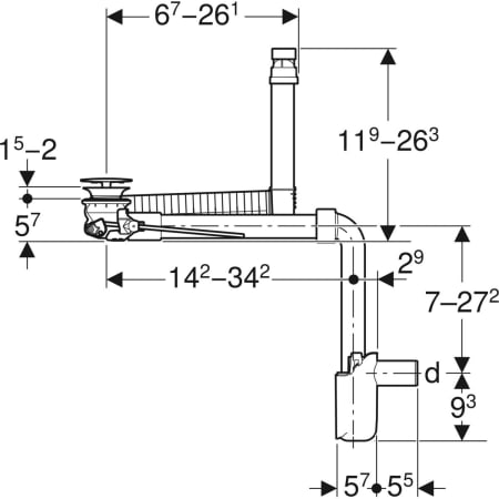152.051.01.1 Waschbeckenablauf Clou, Raumsparmodell, schmale Ausführung, mit Hebelbetätigung und Ventilabdeckung, für Geberit ONE Waschtisch, Abgang horizontal Geberit  - Вид №2