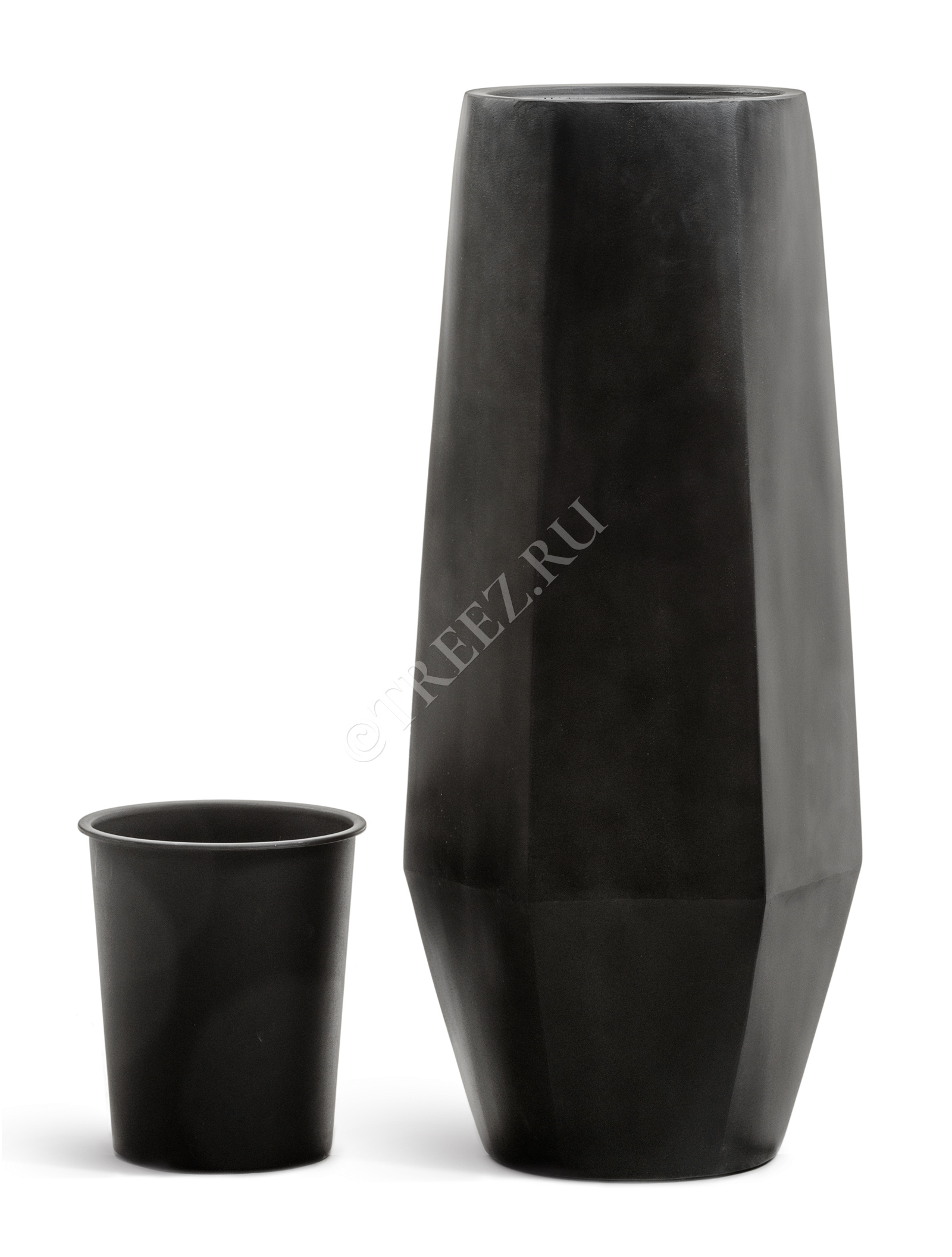 41.3321-08-048-BLCK-075 Кашпо  Effectory - серия Crystal - Высокий многогранник - Антрацит Цветочная коллекция  - Вид №5