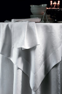 OMB_B_240 скатерть OMBELLE blanc белый, 170/240 +8 салфеток 100% хлопок жаккард Blanc des Vosges