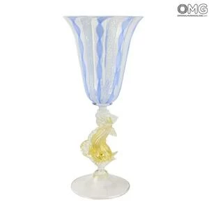 1014 ORIGINALMURANOGLASS Венецианский голубой бокал Золотой Дельфин - Delfino dorato - муранское стекло OMG 10 см
