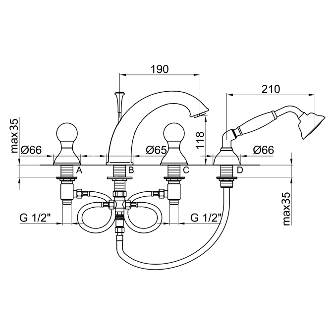 KA730101065 Смеситель на борт ванны Webert Karenina  - Вид №1