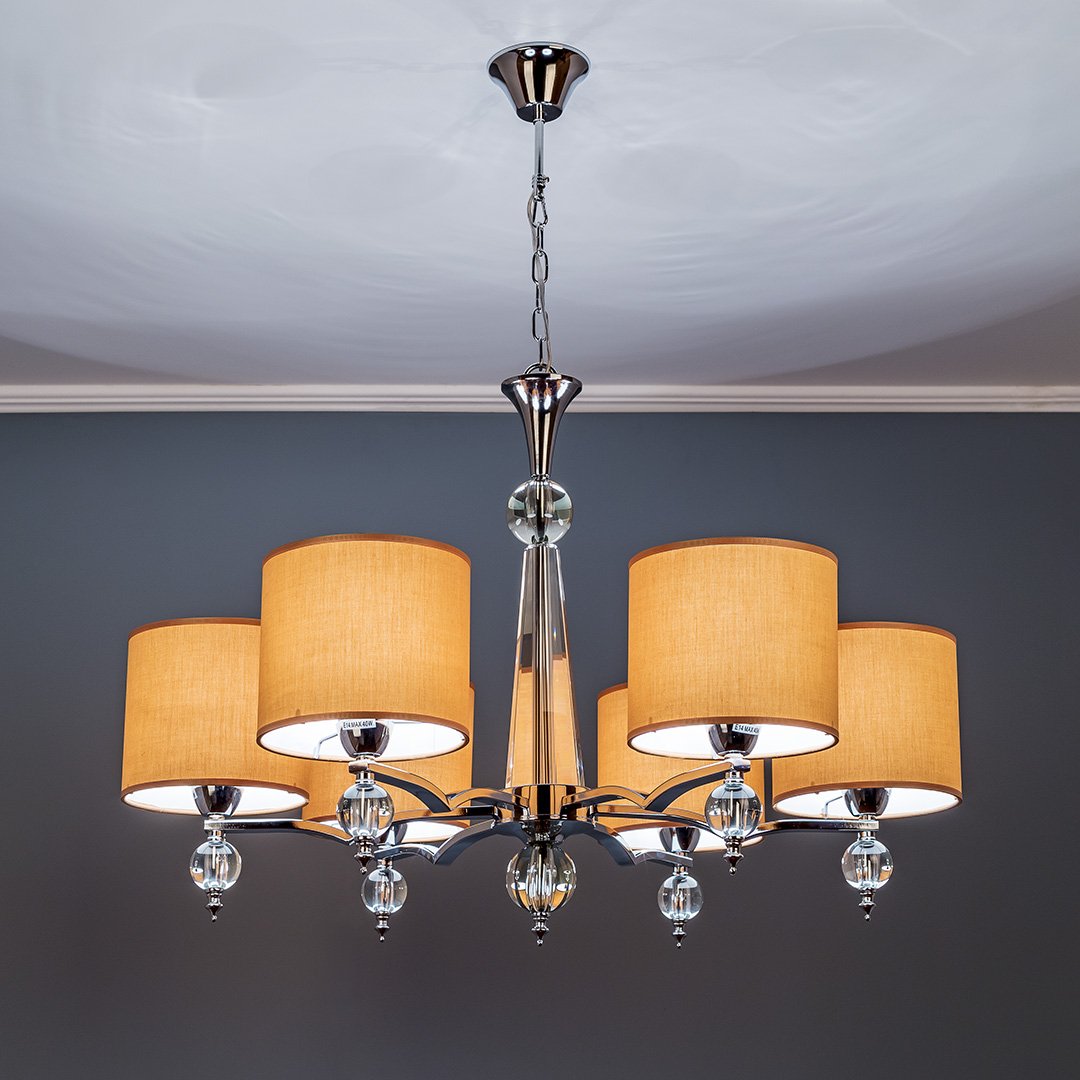 Люстра подвесная с абажуром на 6 ламп мокко Frezia Light 116935 FREZIA LIGHT ДИЗАЙНЕРСКИЕ 00-3953619 Коричневый  - Вид №1