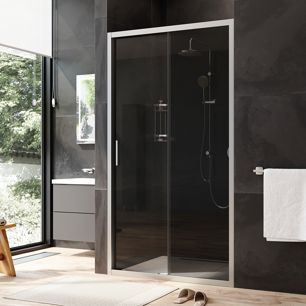 W90G-110-1-195MG Solo Дверь душевая 110х195 стекло тонированное профиль матовый хром AM.PM Gem