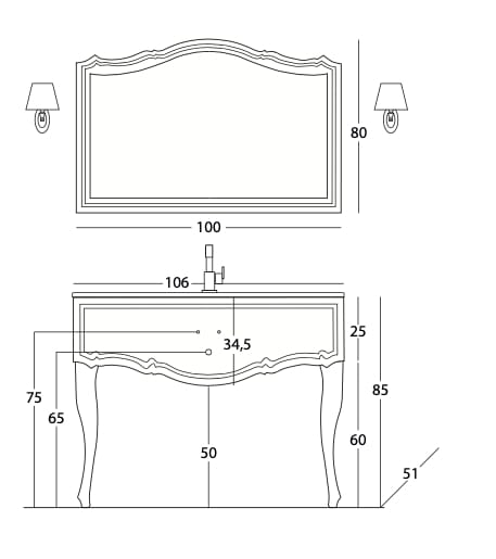 Консоль для умывальника с зеркалом Gaia Mobili Classic ARCH-00048369 - Вид №4