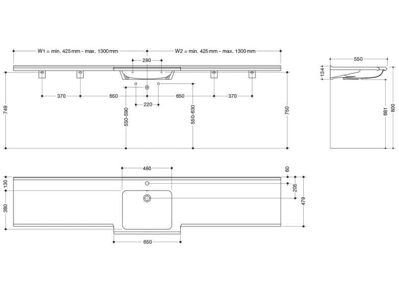 950.13.203S Умывальник различной длины HEWI Waschtische  - Вид №1