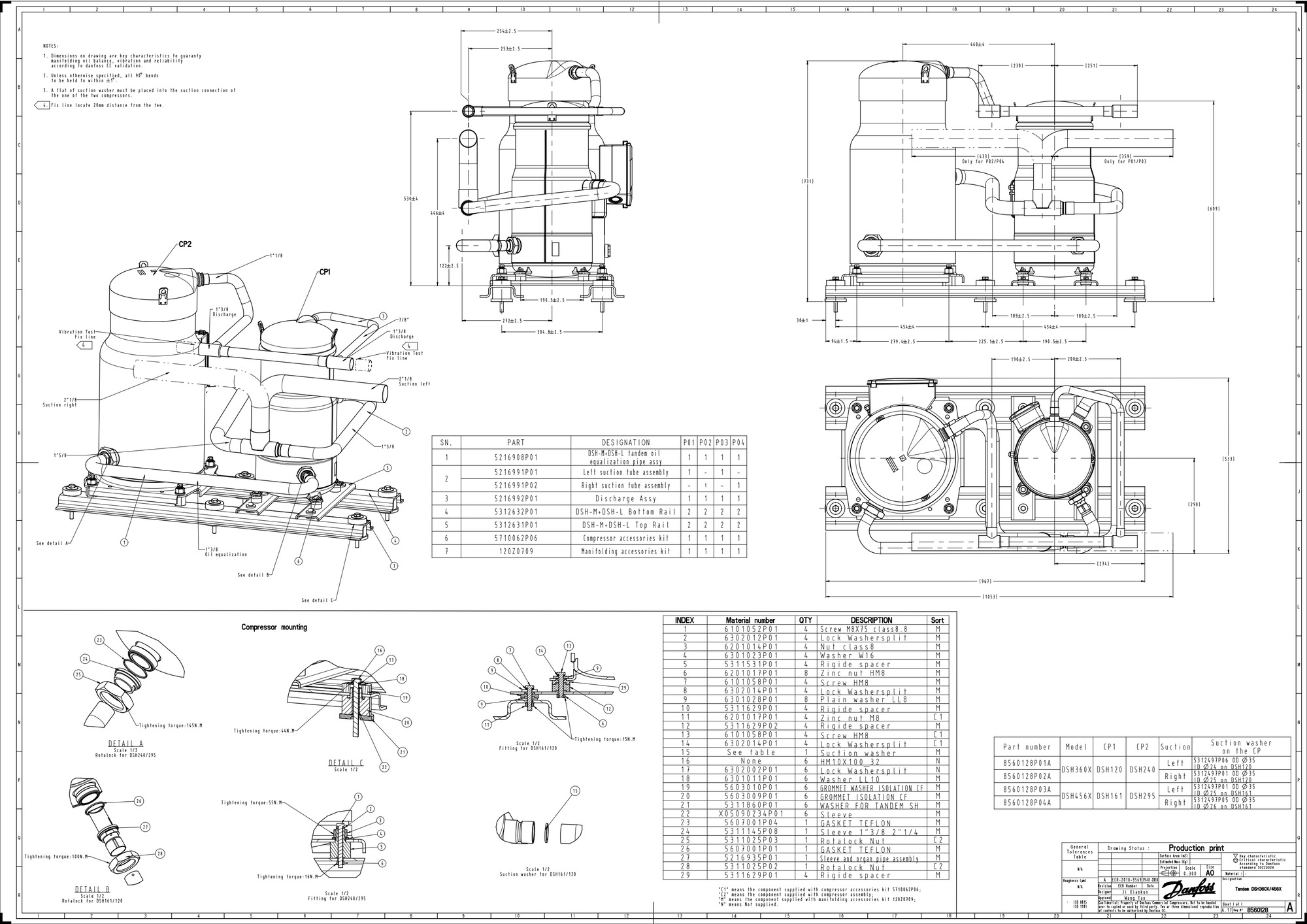 Danfoss DSH — Герметичные спиральные компрессоры, R410A DSH140A4ALC Компрессор спиральный 120H1206  - Вид №13
