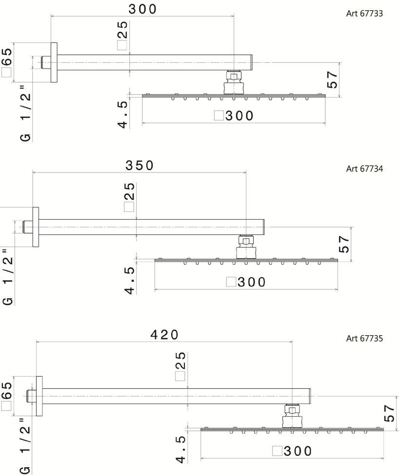 newform Настенная лейка душа с держателем Head showers 67734 - Вид №1