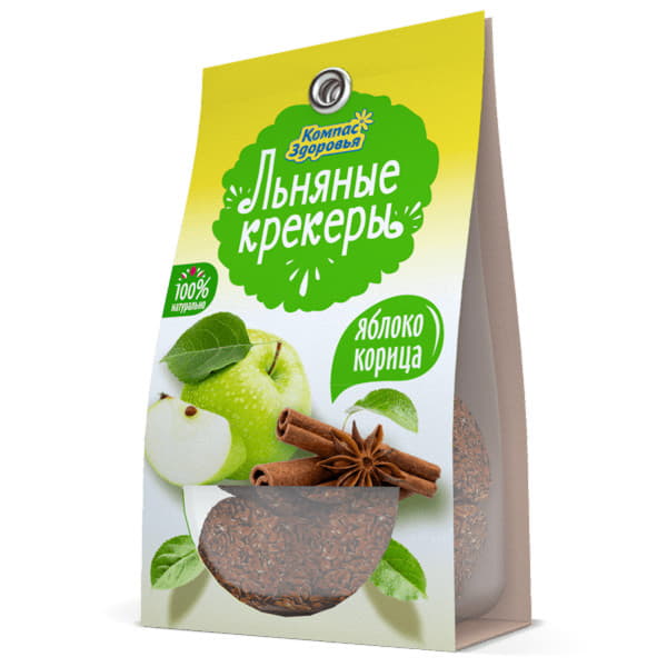 Крекеры льняные безглютеновые с яблоком и корицей Компас Здоровья 50 г Santreyd 12928