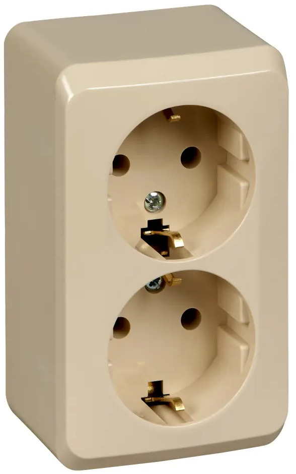 Розетка двойная Systeme Electric Этюд кремовая с заземлением 89365965