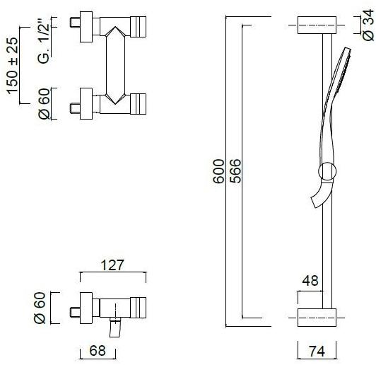 Rubinetteria Giulini Внешняя душевая кабина со штангой и душем Myring Fmr0107ws - Вид №2