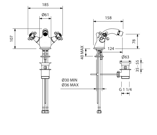 Смеситель для биде с одним отверстием и отдельными розетками Park Avenue Hopkins ARCH-00125511 - Вид №3