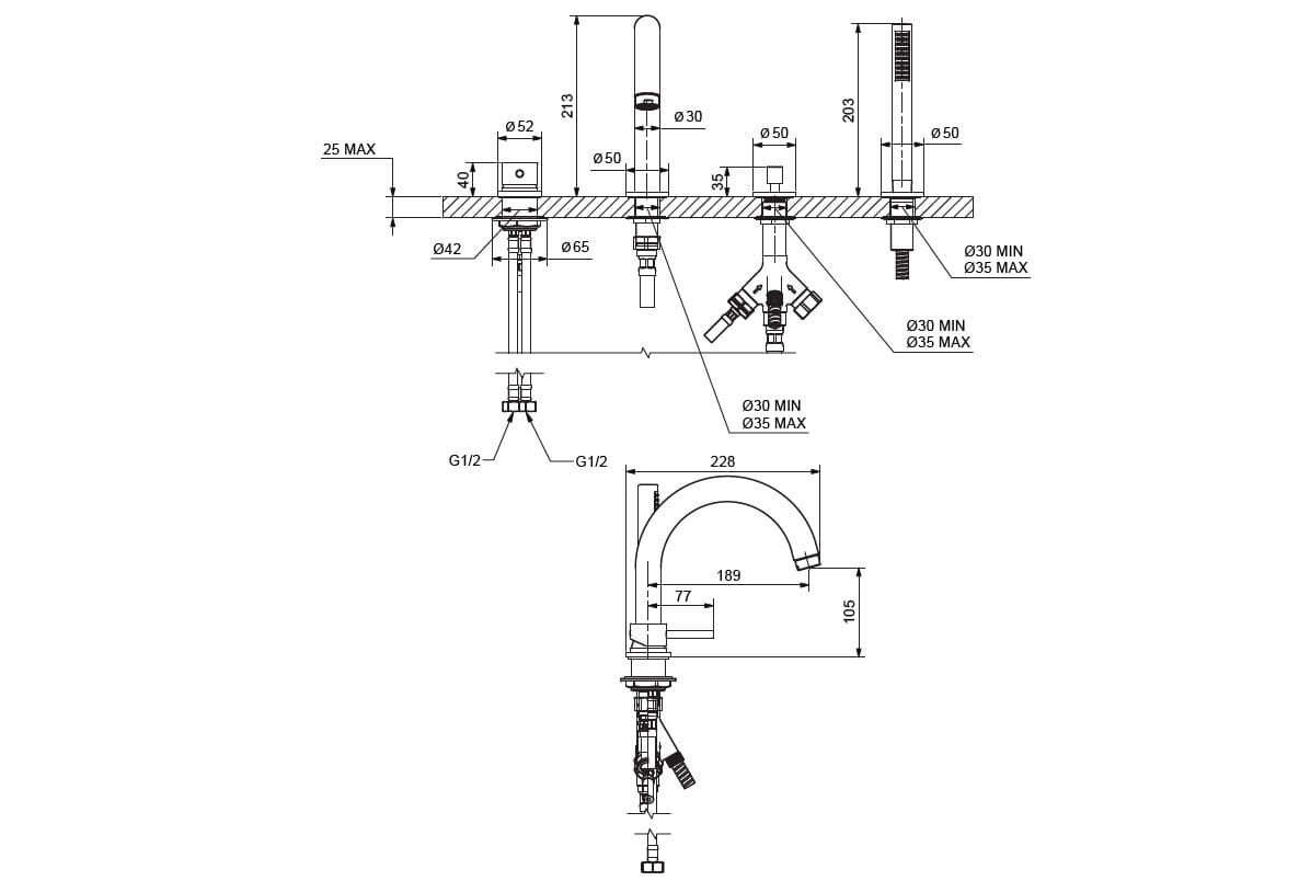 Смеситель для ванны с 4 отверстиями Gaia Mobili Complements ARCH-00049972 - Вид №2