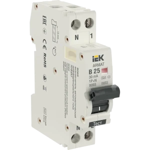 91135955 Дифференциальный автомат Iek Armat B06S 1P+NP B25 А 30 мА 6 кА B AR-B06S-1N-B25A030 STLM-1481271